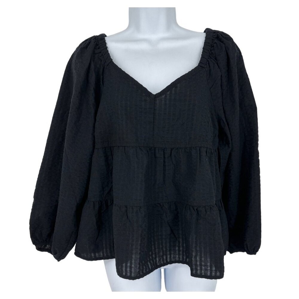 Old Navy Long Puff Sleeve V-neck Textured Blouse Size S